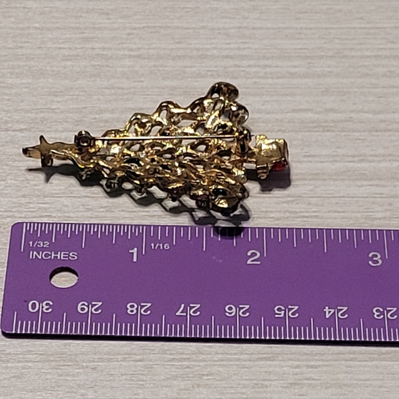 Christmas Tree Brooch Pin Gold-tone Enameled Green And Red Vintage Retro Holiday - Picture 6 of 16